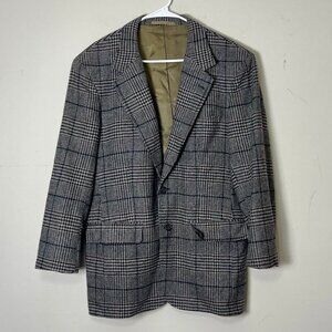 Vtg J. Crew Plaid Blazer Men's 40R Gray Sport Coat 100% Wool Jacket Career USA